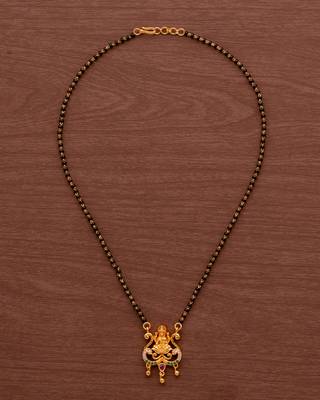 Black beads SHORT mangalsutra with Laxmi pendant one gram gold 2