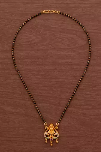 Black beads SHORT mangalsutra with Laxmi pendant one gram gold
