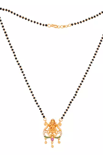 Black beads SHORT mangalsutra with Laxmi pendant one gram gold