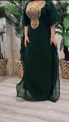 Green Zari Stone Work Georgette Islamic Style Beads Embedded Partywear Kaftan Long Gown Evening wear Dubai kaftan 1