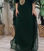 Green Zari Stone Work Georgette Islamic Style Beads Embedded Partywear Kaftan Long Gown Evening wear Dubai kaftan
