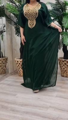 Green Zari Stone Work Georgette Islamic Style Beads Embedded Partywear Kaftan Long Gown Evening wear Dubai kaftan 2
