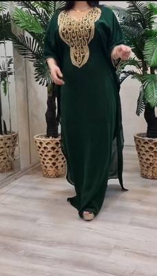 Green Zari Stone Work Georgette Islamic Style Beads Embedded Partywear Kaftan Long Gown Evening wear Dubai kaftan 3