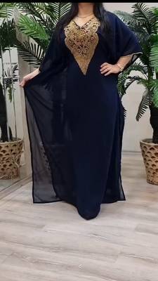 Navy Blue Zari Stone Work Georgette Islamic Style Beads Embedded Partywear Kaftan Long Gown Evening wear Dubai kaftan 1