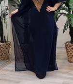 Navy Blue Zari Stone Work Georgette Islamic Style Beads Embedded Partywear Kaftan Long Gown Evening wear Dubai kaftan
