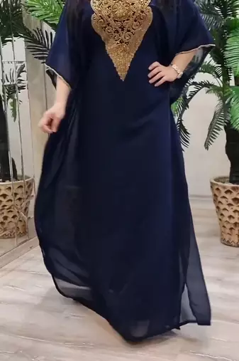 Navy Blue Zari Stone Work Georgette Islamic Style Beads Embedded Partywear Kaftan Long Gown Evening wear Dubai kaftan