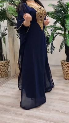 Navy Blue Zari Stone Work Georgette Islamic Style Beads Embedded Partywear Kaftan Long Gown Evening wear Dubai kaftan 3