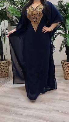 Navy Blue Zari Stone Work Georgette Islamic Style Beads Embedded Partywear Kaftan Long Gown Evening wear Dubai kaftan 4