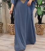 Grey Zari Stone Work Georgette Islamic Style Beads Embedded Partywear Kaftan Long Gown Evening wear Dubai kaftan