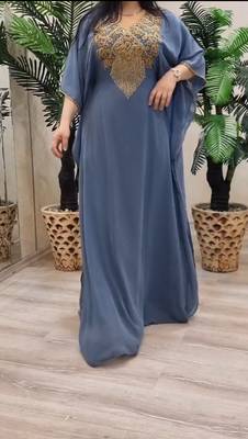 Grey Zari Stone Work Georgette Islamic Style Beads Embedded Partywear Kaftan Long Gown Evening wear Dubai kaftan 4