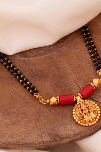 Black beads mangalsutra with vati medium length 24" one gram gold