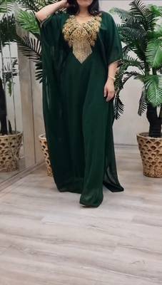 Green Zari Stone Work Georgette Islamic Style Beads Embedded Partywear Kaftan Long Gown Evening wear Dubai kaftan 3