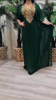 Green Zari Stone Work Georgette Islamic Style Beads Embedded Partywear Kaftan Long Gown Evening wear Dubai kaftan 4