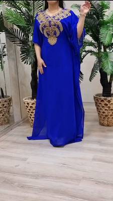 Blue Zari Stone Work Georgette Islamic Style Beads Embedded Partywear Kaftan Long Gown Evening wear Dubai kaftan 1