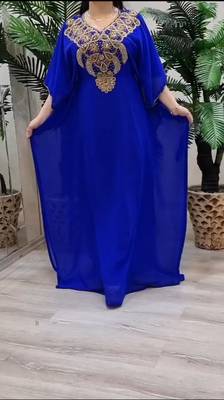 Blue Zari Stone Work Georgette Islamic Style Beads Embedded Partywear Kaftan Long Gown Evening wear Dubai kaftan 2
