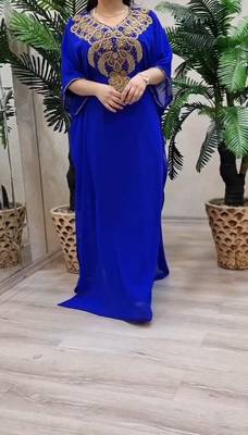 Blue Zari Stone Work Georgette Islamic Style Beads Embedded Partywear Kaftan Long Gown Evening wear Dubai kaftan 3