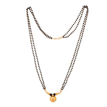 Black beads mangalsutra with vati medium length 24" one gram gold 3