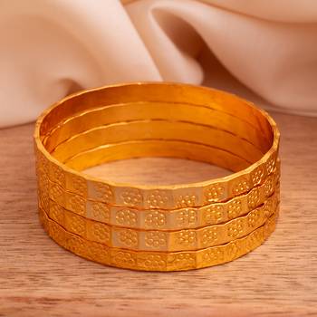Golden bangles Patli set of four  flower design one gram gold 2
