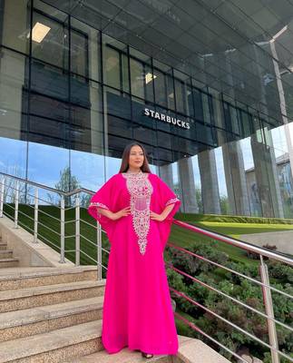 Red Zari Stone Work Georgette Islamic Style Beads Embedded Partywear Kaftan Long Gown Evening wear Dubai kaftan 1