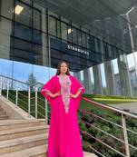 Red Zari Stone Work Georgette Islamic Style Beads Embedded Partywear Kaftan Long Gown Evening wear Dubai kaftan