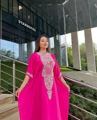 Red Zari Stone Work Georgette Islamic Style Beads Embedded Partywear Kaftan Long Gown Evening wear Dubai kaftan 2