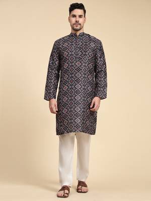 Multicolor digital print with sequins rayon stitched mens kurta 1