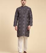 Multicolor digital print with sequins rayon stitched mens kurta