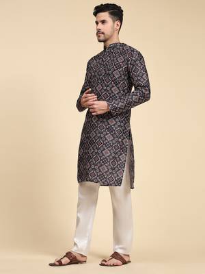 Multicolor digital print with sequins rayon stitched mens kurta 2