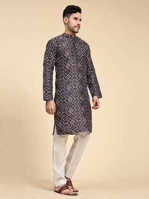 Multicolor digital print with sequins rayon stitched mens kurta 3