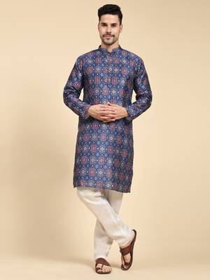Multicolor digital print with sequins rayon stitched mens kurta 1