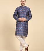 Multicolor digital print with sequins rayon stitched mens kurta