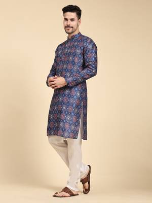 Multicolor digital print with sequins rayon stitched mens kurta 2