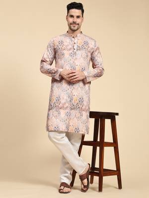 Multicolor digital print with sequins rayon stitched mens kurta 1