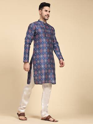 Multicolor digital print with sequins rayon stitched mens kurta 3