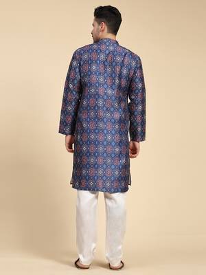 Multicolor digital print with sequins rayon stitched mens kurta 4