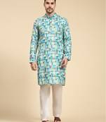 Multicolor digital print with sequins rayon stitched mens kurta