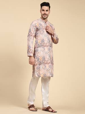 Multicolor digital print with sequins rayon stitched mens kurta 3