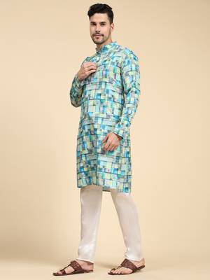 Multicolor digital print with sequins rayon stitched mens kurta 2