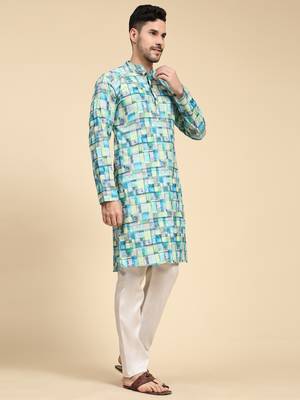 Multicolor digital print with sequins rayon stitched mens kurta 3