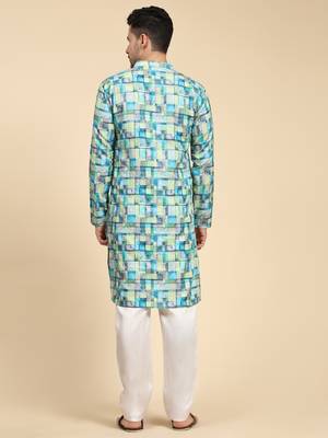 Multicolor digital print with sequins rayon stitched mens kurta 4