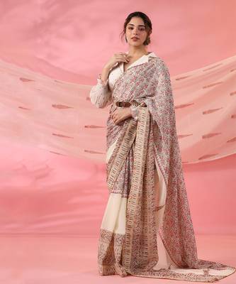 Gulposh Drape Saree Set with Hand-Embroidered Blouse and Belt 2