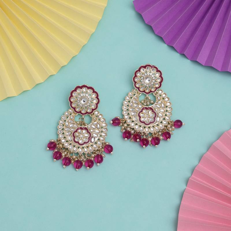 Purple color kundan meena earrings