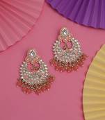 Peach color kundan meena earrings