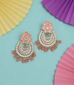Peach color kundan meena earrings