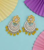 Yellow color kundan meena earrings
