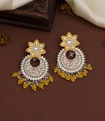 Yellow color kundan meena earrings