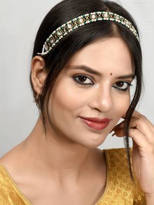 Gold plated green stone studded meenakari matha patti 2