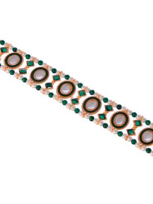 Gold plated green stone studded meenakari matha patti 3