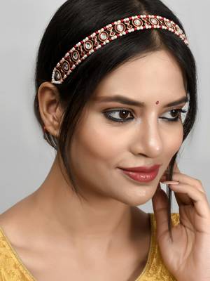 Gold plated red stone studded meenakari matha patti 2
