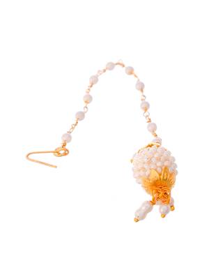 Gold plated white pearl beaded borla maang tikka 3